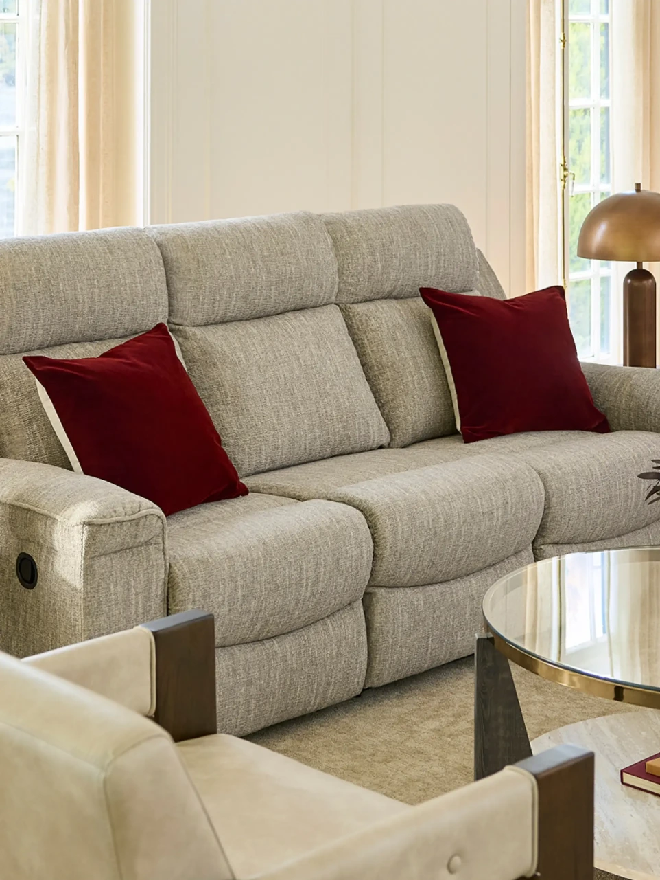 Grey sofa with cushions
