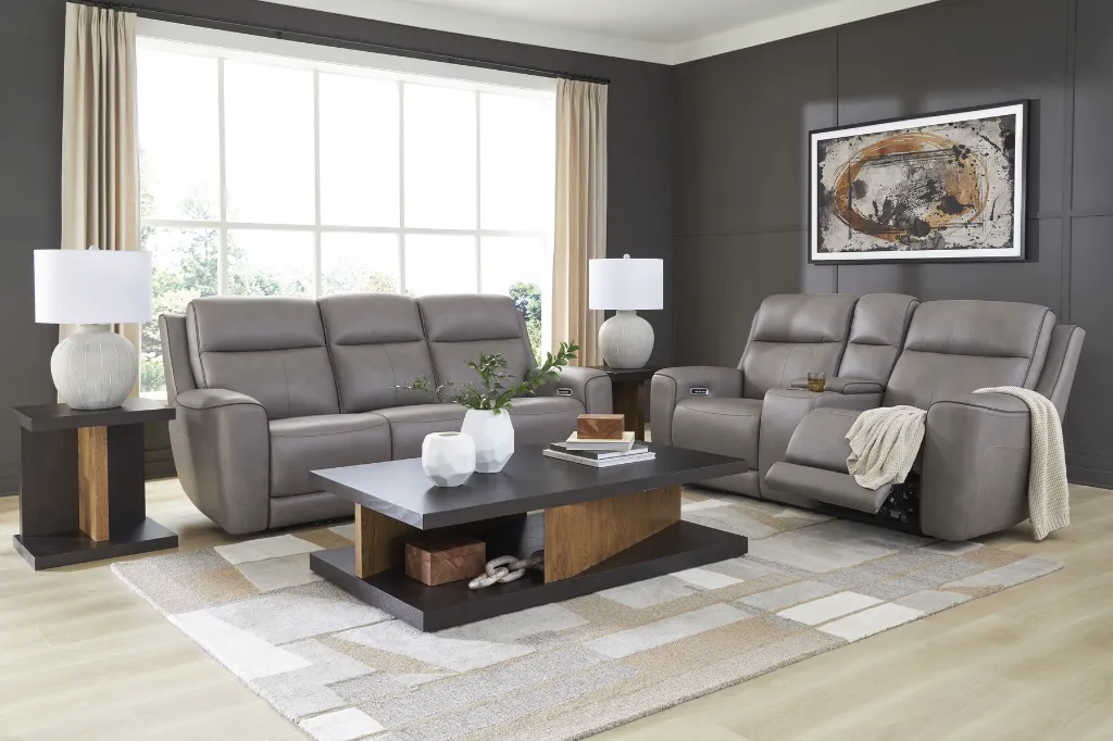 Ashley 5Z-Relaxation Dual Power Leather Reclining Loveseat with Console