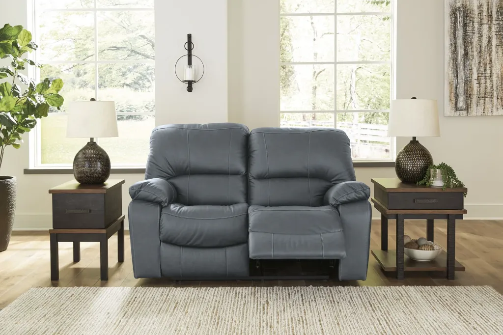 Ashley Leesworth Leather Reclining Loveseat - Steel