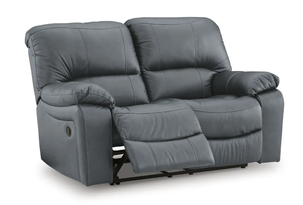 Ashley Leesworth Leather Reclining Loveseat - Steel