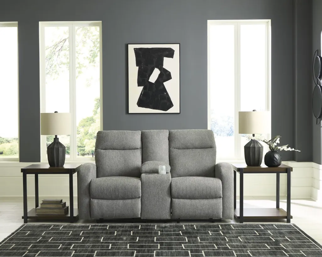 Ashley Moreau Place DBL Rec Loveseat w/Console - Sterling
