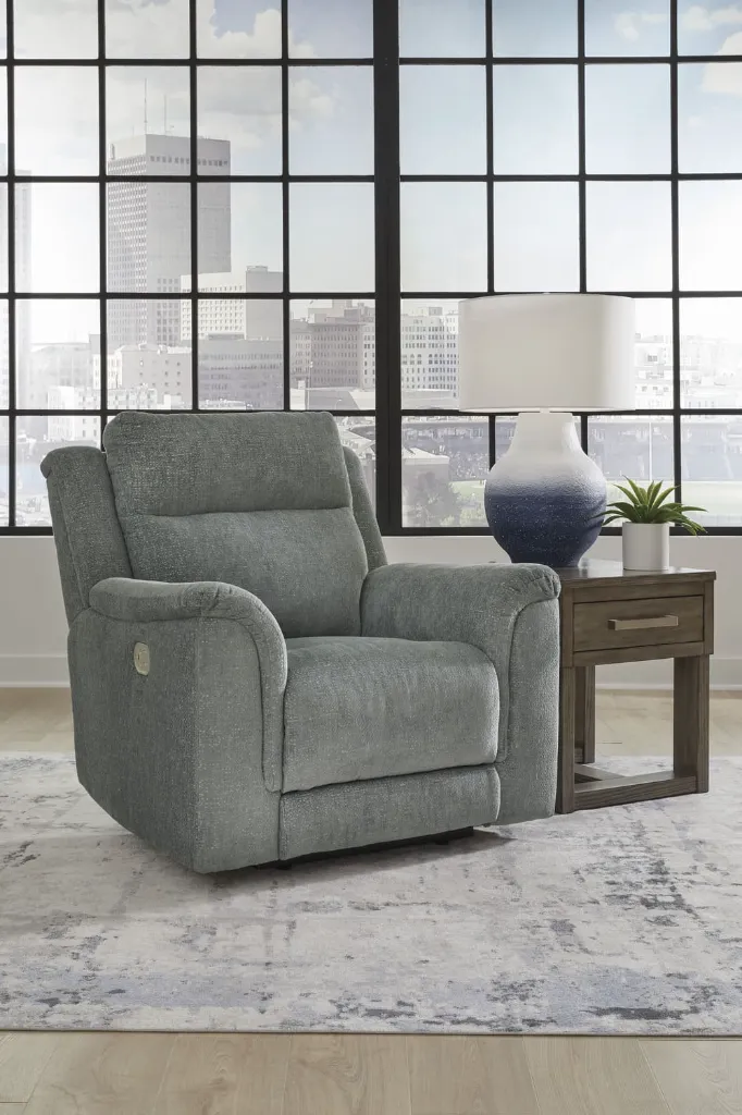 Ashley Overflow Power Recliner/ADJ Headrest - Steel
