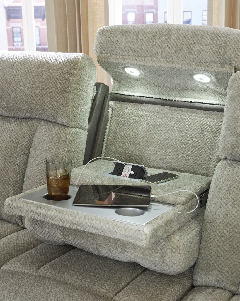 Ashley Stately Check Dual Power Reclining Sofa