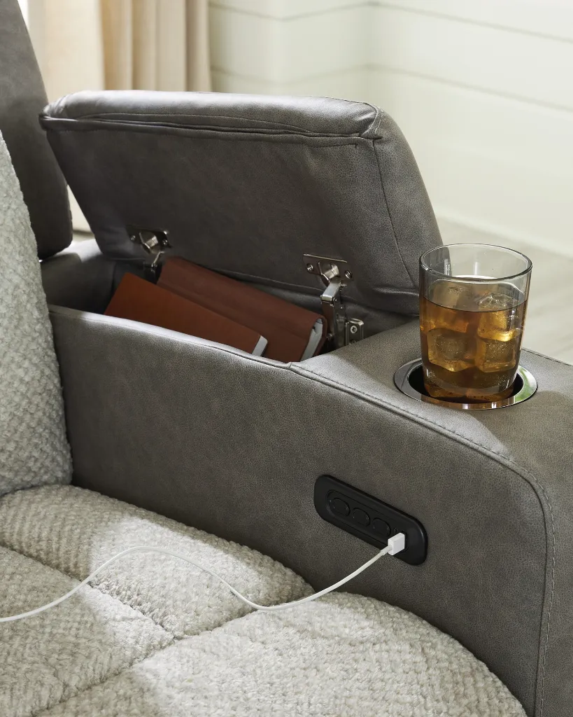 Ashley Stately Check Dual Power Reclining Sofa
