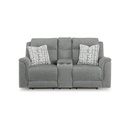 Ashley Overflow Dual Power Reclining Loveseat with Console - Next-Gen Nuvella™ Performance Fabric