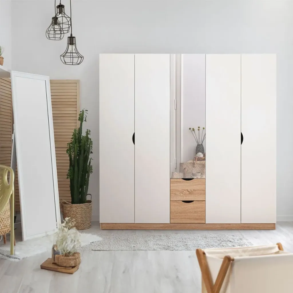 Havin Wardrobe WO200 - Solid Oak/White/Mirror